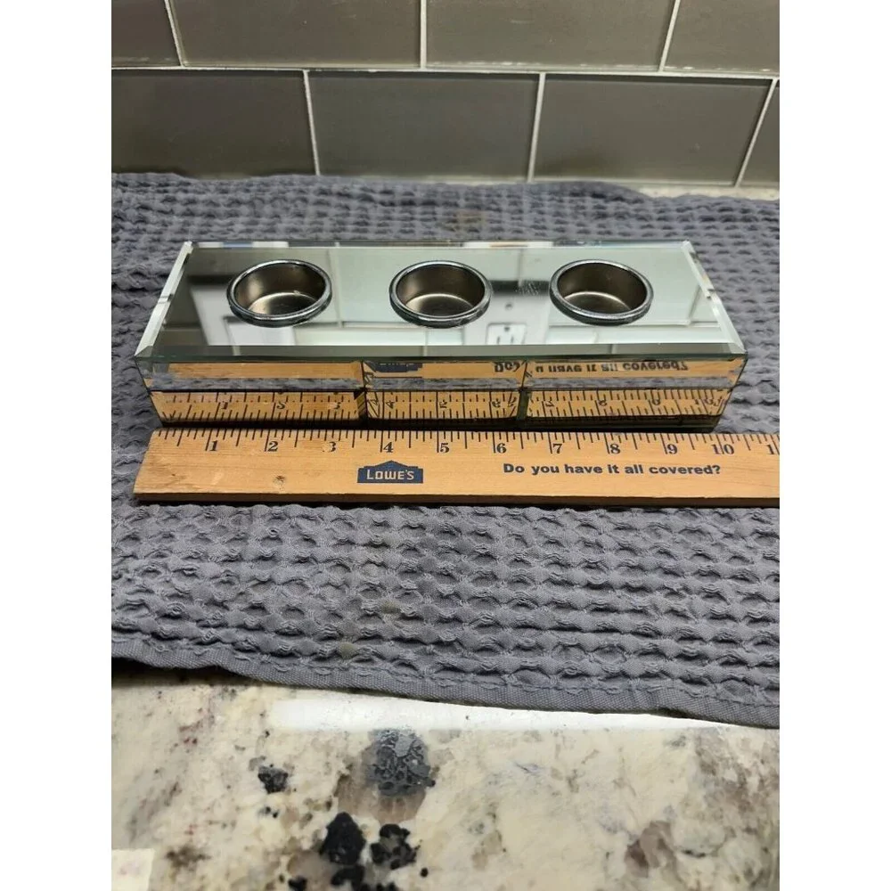 Restoration Hardware ? Beveled Mirrored Glass Triple Votive Candle Holder Retro